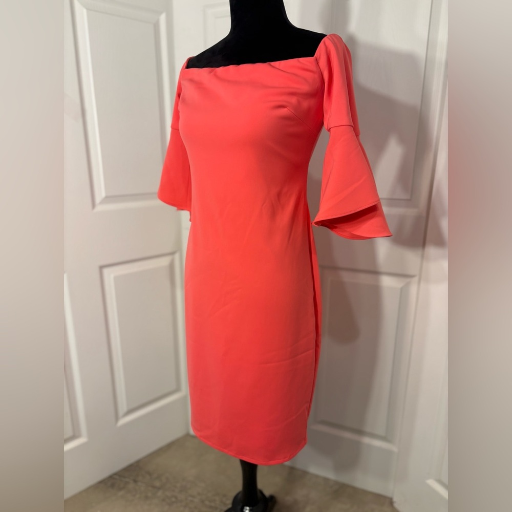 Laundry by Shelli Segal brand size 6 coral colored bell-sleeved dress.